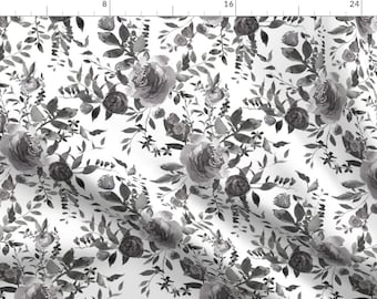 Black And White Fabric -  Black And White Garden By Shopcabin - Black White Floral Cottage Chic Cotton Fabric By The Yard With Spoonflower