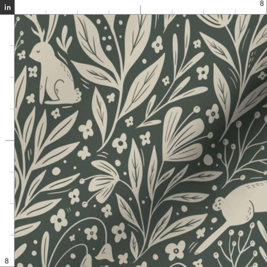 Jackalope Fabric - Jackalopes - Antlered Rabbits in the Flowers by ...
