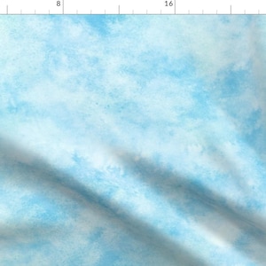 Blue Watercolor Marble Fabric - Watercolor Sky Blue Smoke By Thistleandfox - Blue Watercolor Cotton Fabric By The Yard With Spoonflower