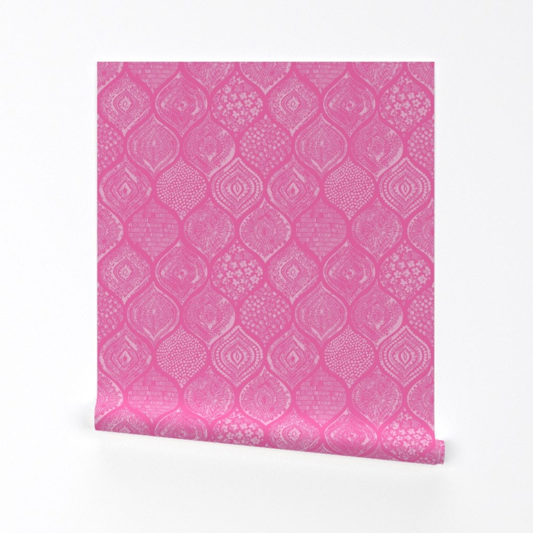 Bright Pink Ogee Wallpaper Ogee Tile Hot Pink by Lisakling Bubblegum