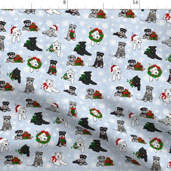 Schnauzer Fabric - Christmas Schnauzers And Snowflakes Large By Olly'S Corner - Schnauzer Cotton Fabric By The Yard With Spoonflower