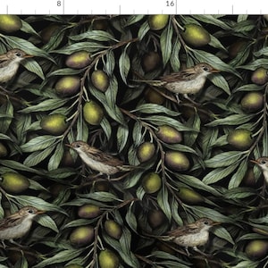 Olive Fabric - Olive Branches Warblers By Somecallmebeth - Olive Moody Dark Kitchen Italian Fruit Cotton Fabric By The Yard With Spoonflower
