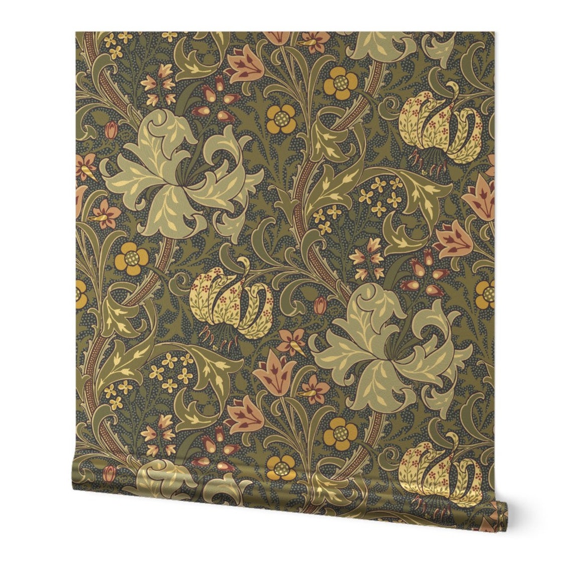 Victorian Floral Gold or Silver Metallic Wallpaper - Golden Lily by ...