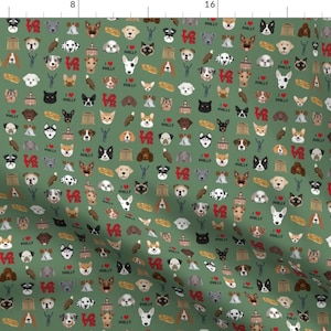 Philly Fabric - Philadelphia Dogs Olive Green By Petfriendly Pennsylvania Landmark State Pride - Cotton Fabric By The Yard With Spoonflower