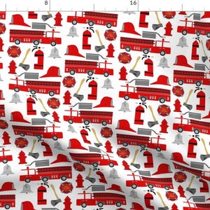 Fireman Fabric - Fireman Career Firetruck Kids Boys Nursery Fabric White By Charlottewinter - Firetruck Red Fabric With Spoonflower