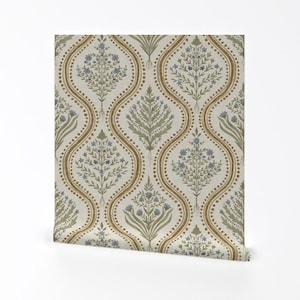 Botanical Damask Removable Peel and Stick Wallpaper - Wildflowers Neutral Cottage - Wall Art Wall Decor - Large Monticello by danika_herrick