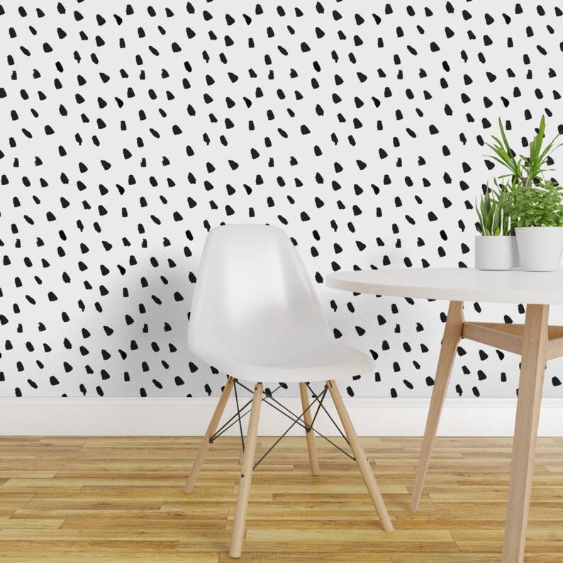 Spots Wallpaper Large Painted Black Dot White By Weegallery Neutral Custom Printed Removable Self Adhesive Wallpaper Roll by Spoonflower image 3