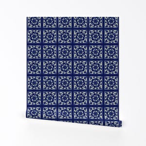 Tiles Wallpaper - Mexico In Colors 2 By Bymemi - Tiles Blue White Custom Printed Removable Self Adhesive Wallpaper Roll by Spoonflower