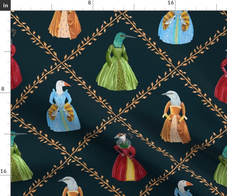 Whimsical Fabric Tudor Birds by dasbrooklyn Quirky Birds Fantasy Elizabethan Tudor Renaissance Goose Fabric by the Yard by Spoonflower image 1