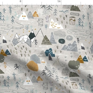 Map Fabric - Max's Map (Grey) Custom Fabric By Nouveau Bohemian - Map Cotton Fabric by the Yard with Spoonflower