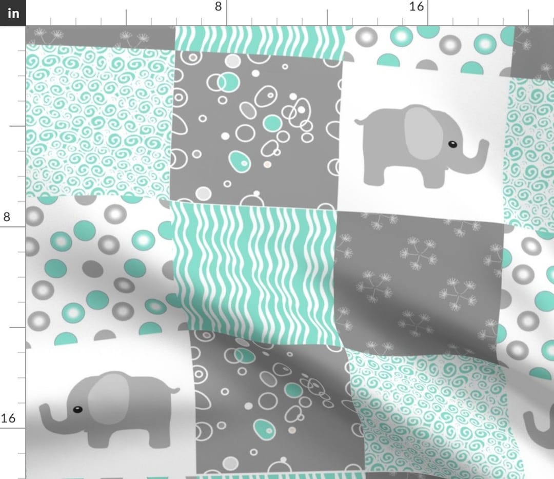 Elephant Quilt Fabric Teal Elephant Quilt by Bodabe Mint Gray Boys Baby Blanket Elephant Quilt