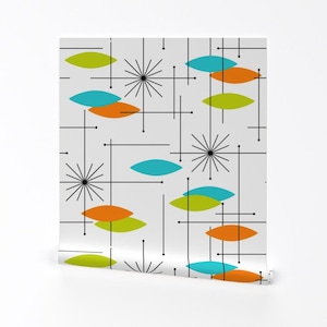 Atomic Orbs Mid Century Modern - Orbs #2 (Large) van Tonyanewton - Mod op maat bedrukte verwijderbare zelfklevende behangrol van Spoonflower