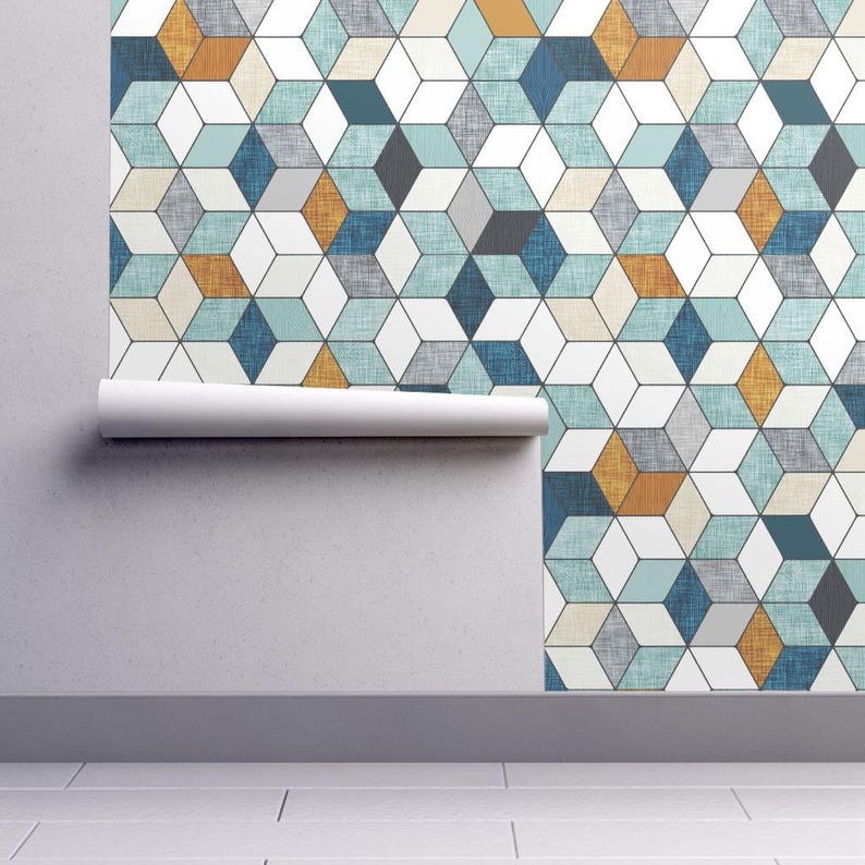 Modern Geometric Hexagon Wallpaper Custom Removable Self Adhesive Wallpaper Roll by Spoonflower Hexo By Nouveau Bohemian