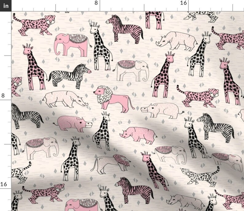 safari animals girl fabric