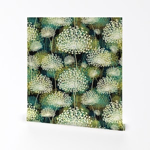 Carta da parati con tarassaco - Dandelions di Chicca Besso - Rotolo di carta da parati autoadesiva rimovibile stampata personalizzata verde tarassaco di Spoonflower