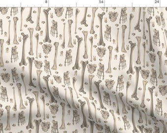Bones Fabric - Bones By Deborahballingerillustrations - Bones Teeth Femur Foot Anatomical Beige Cotton Fabric By The Yard With Spoonflower