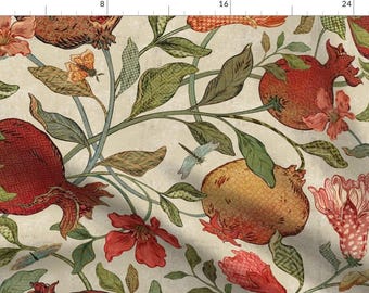 Bohemian Fabric - Pomegranates Fresco Rustica Large by silver_steer_design - Botanical Floral Hand Drawn Fabric by the Yard by Spoonflower