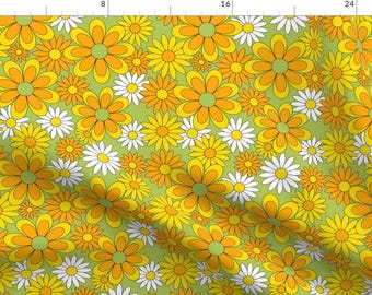 Retro Floral Apparel Fabric - Flower Power by emily_retro - 70s Yellow Orange Green Groovy Flower Power  Clothing Fabric by Spoonflower