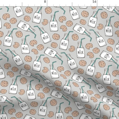 Milk Fabric Milk and Cookies on Light Grey by Caja Design Etsy