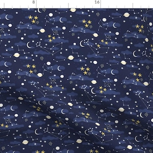 Constellation Fabric - Cosmos Space And Stars By Kostolom3000 - Moon Stars Night Sky Dark Blue Cotton Fabric By The Yard With Spoonflower
