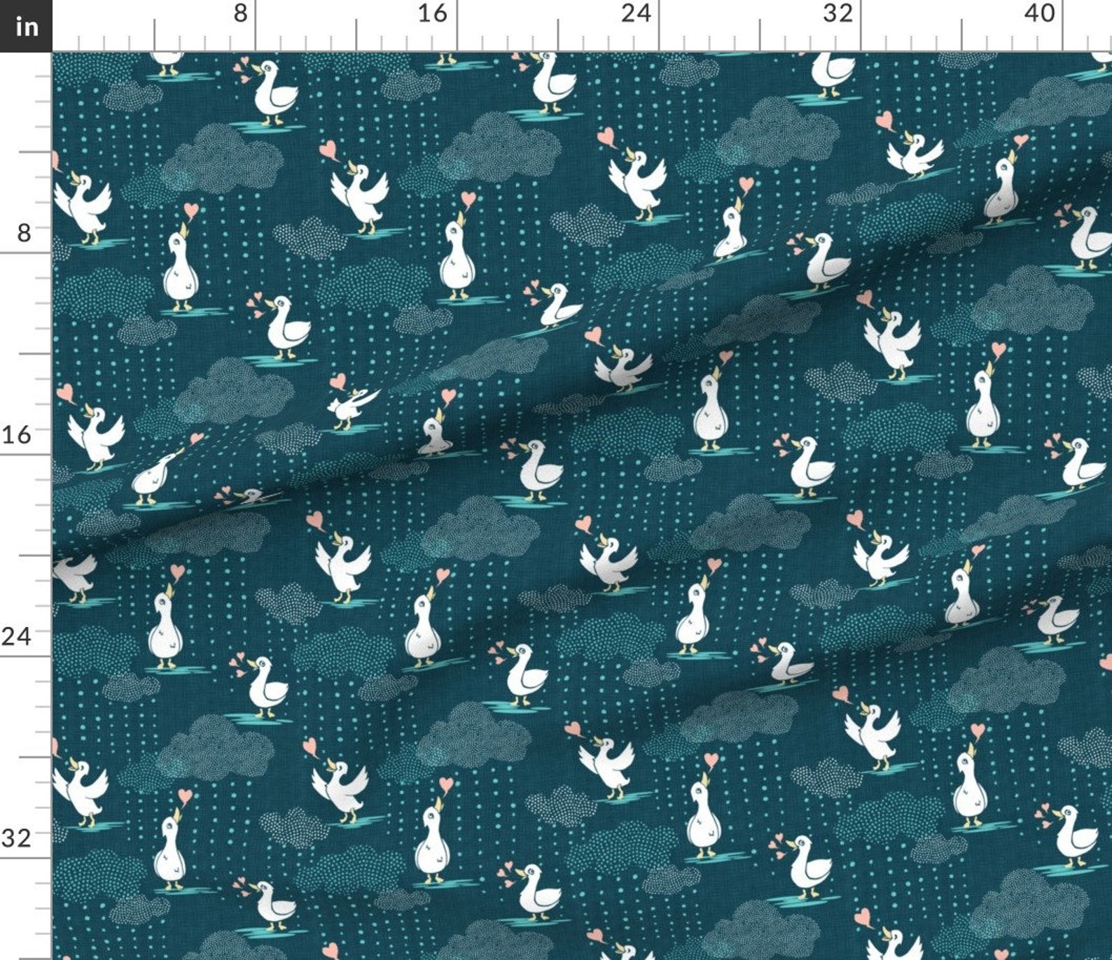 Ducks Fabric Ducks Love Rain Dark Teal By Pinky Etsy España
