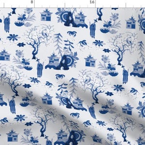 Chinese Fabric - Chinoiserie Bleu By Dessineo - Chinese Blue White Traditional Asian Culture Tree Cotton Fabric By The Yard With Spoonflower