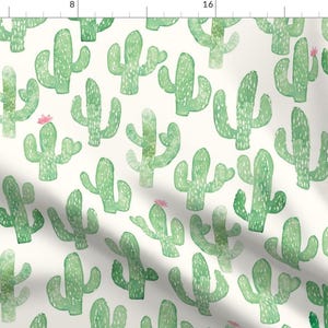 Watercolor Cactus Fabric - Cactus Print (Large) By Shelbyallison - Green and Pink Southwestern Cotton Fabric By The Yard With Spoonflower