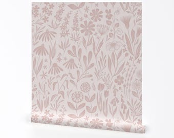 Flowers Removable Peel and Stick Wallpaper - Blush Medium Scale Botanical - Wall Art Wall Decor - New Blush Wildflowers by writtenbykristen