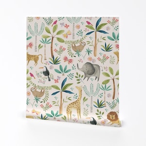 Jungle Safari Removable Peel and Stick Wallpaper - Animals Nursery Kids Baby Cute Blue - Wall Art Wall Decor - Safari Party  by sarah_knight