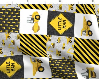 Construction Signes Yellow Fabric - Little Man Yellow - Construction Nursery Wholecloth - Yellow (90) - Lad19 By Littlearrowdesign