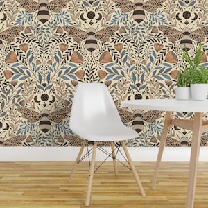 Pollinator Peel and Stick Wallpaper - Arts And Crafts Boho William Morris Style - Removable Wall Decor Art - Forest Spirits by ozdebayer