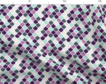 Mermaid Scales Fabric - Purple + Aqua Mermaid Scales // Small By Ivieclothco- Mermaid Scales Fish Cotton Fabric By The Yard With Spoonflower