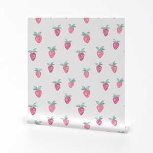 Strawberry Wallpaper - Watercolor Strawberries By Littlearrowdesign - Custom Printed Removable Self Adhesive Wallpaper Roll by Spoonflower