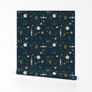 Astrology Wallpaper - The Night Sky By Sarah Knight - Astrology Custom Printed Removable Self Adhesive Wallpaper Roll by Spoonflower