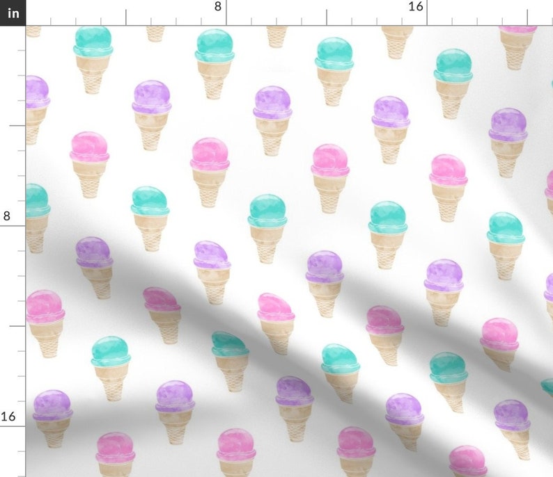 Ice Cream Cone Fabric Watercolor Ice Cream Cone Pink Purple Etsy