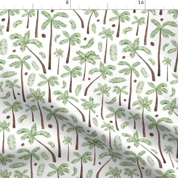 Watercolor Palm Tree Fabric - Coconut Palm Trees By Elena O'Neill Illustration - Palm Tree Cotton Fabric By The Yard With Spoonflower