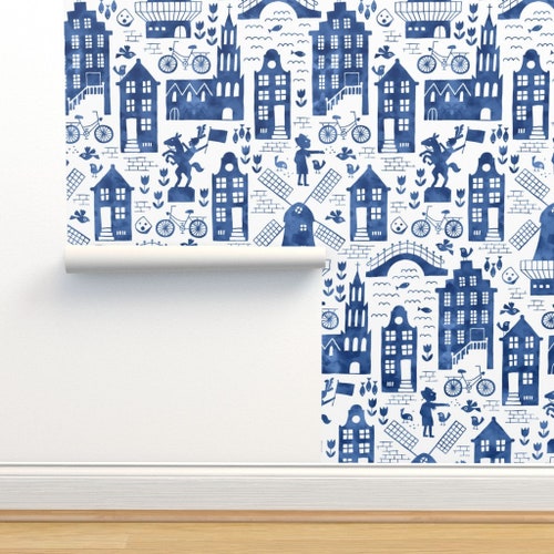 Watercolor Wallpaper Holland Blue Large by Heleen Vd Etsy