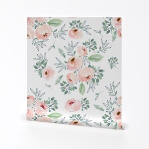 Pink Wallpaper - Gables Rose / White By Shopcabin - Pink White Roses Custom Printed Removable Self Adhesive Wallpaper Roll by Spoonflower image 2
