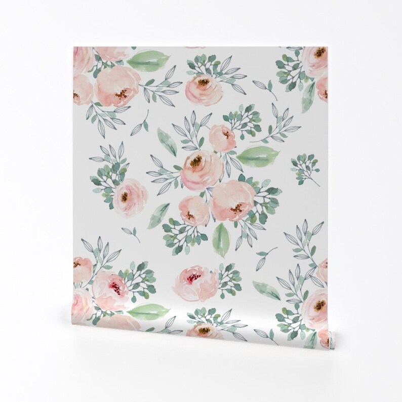 Pink Wallpaper - Gables Rose / White By Shopcabin - Pink White Roses Custom Printed Removable Self Adhesive Wallpaper Roll by Spoonflower image 2