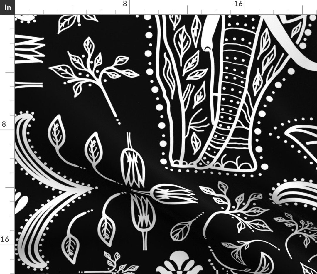 African Elephant Fabric Damask Elephants & Proteas by Sassiniemand