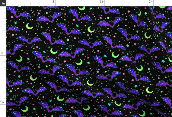 Halloween Apparel Fabric - Bats And Stars by capricornsun - Spooky Trick Or Treat Bats Moon Stars Night Sky Clothing Fabric by Spoonflower