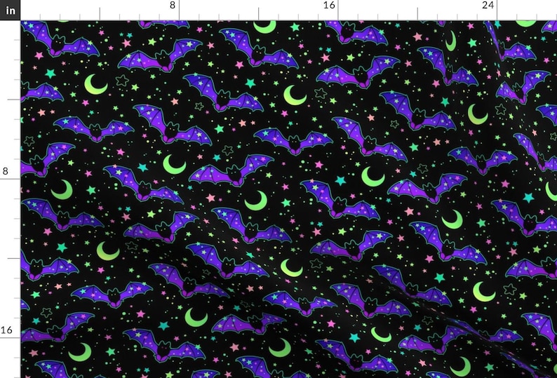 Halloween Apparel Fabric - Bats And Stars by capricornsun - Spooky Trick Or Treat Bats Moon Stars Night Sky Clothing Fabric by Spoonflower image 1