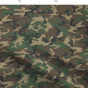 Camouflage Fabric - Woodland Camo Half Scale By Ricraynor - Camouflage Green Brown Beige Cotton Fabric By The Yard With Spoonflower