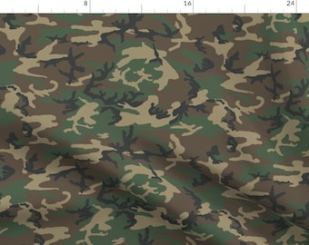 Camouflage Fabric - Woodland Camo Half Scale By Ricraynor - Camouflage Green Brown Beige Cotton Fabric By The Yard With Spoonflower