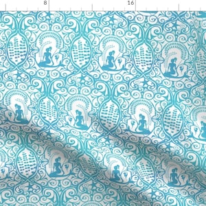 Mermaid Fabric - Mermaid Sea Spray By Spellstone- Mermaid Aqua Blue and White Under the Sea Ocean Cotton Fabric By The Yard With Spoonflower