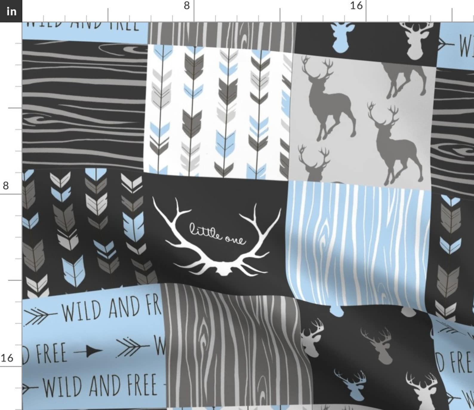 Baby Blue Quilt Fabric Baby Blue Black and Grey Deer Etsy