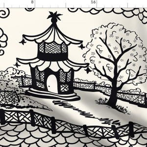 Chinoiserie Fabric - Cloud Pagoda Black On Ivory By Danika Herrick - Chinoiserie Black White Cotton Fabric By The Yard With Spoonflower