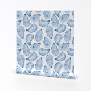 Ocean Removable Peel and Stick Wallpaper - Watercolor Blue Nautical Mussel Shells - Wall Art Wall Decor - Watercolor Mussels by gertandco