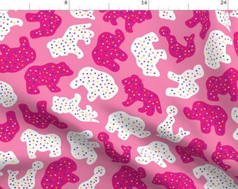 Animal Cookies Fabric - Circus Animal Cookies By Mariafaithgarcia - Pink White Cookie Crackers Cotton Fabric by the Yard with Spoonflower