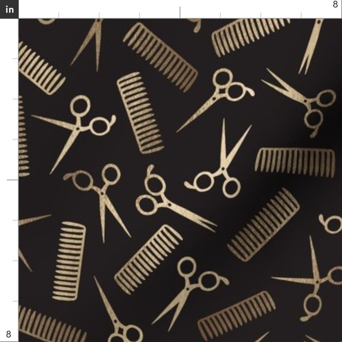 Hairdresser Fabric Gold Combs and Scissors Black by Etsy